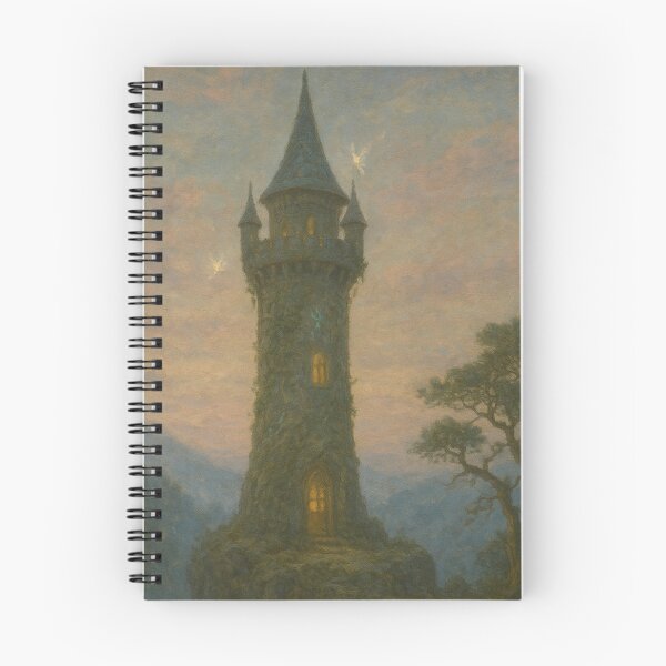 Item preview, Enchanted Forest Art | Mist-Encased Tower at Dawn | Fantasy Medieval Tower Art designed and sold by yeeted17.