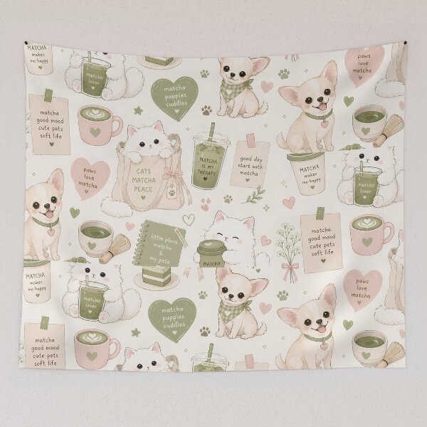 Item preview, Pastel Coffee Lover Cat & Dog Aesthetic | Cozy Gen Z Cute Animal Design designed and sold by flowerpower999.
