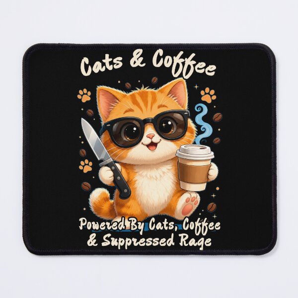 Item preview, Cute Cat with Coffee & Knife – Cats & Coffee Powered by Cats, Coffee & Suppressed Rage Sticker | Funny Cat Lover Gift designed and sold by A-T-H.