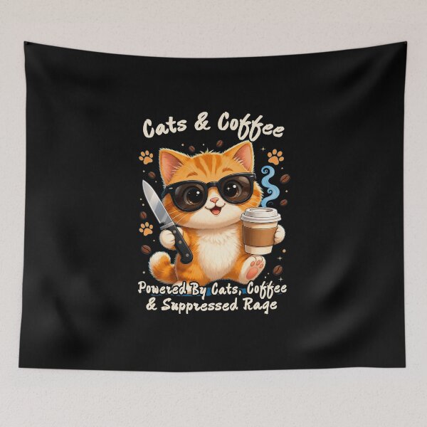 Item preview, Cute Cat with Coffee & Knife – Cats & Coffee Powered by Cats, Coffee & Suppressed Rage Sticker | Funny Cat Lover Gift designed and sold by A-T-H.