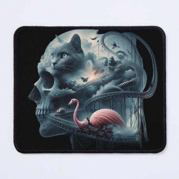 Item preview, Flamingo Rollercoaster and Cosmic Cat Skull Mindscape designed and sold by LujziWorld.