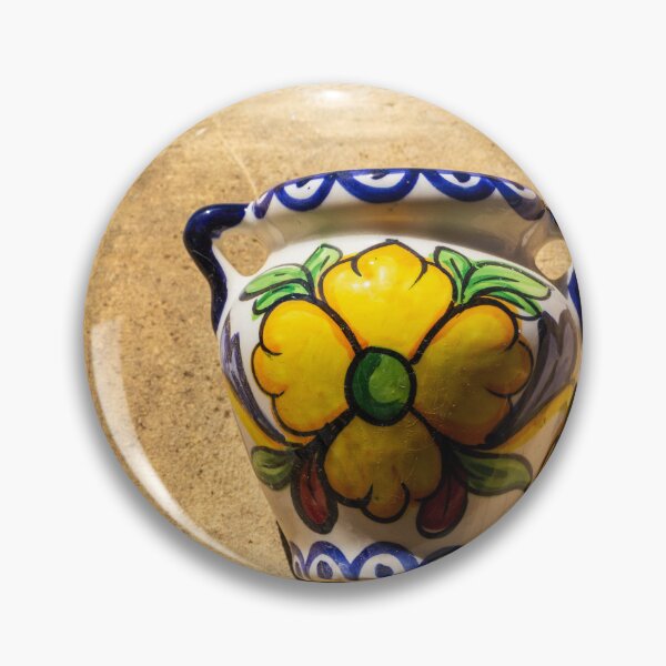 Item preview, Ceramic Wall Vase With Yellow Flower Talavera Style Mounted On Sunlit Stucco Wall designed and sold by Nmallia.