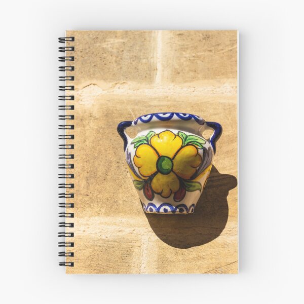 Item preview, Ceramic Wall Vase With Yellow Flower Talavera Style Mounted On Sunlit Stucco Wall designed and sold by Nmallia.