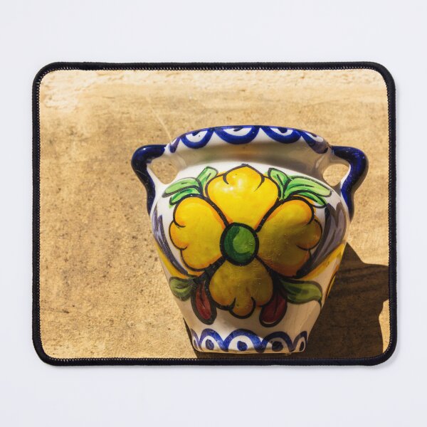 Item preview, Ceramic Wall Vase With Yellow Flower Talavera Style Mounted On Sunlit Stucco Wall designed and sold by Nmallia.
