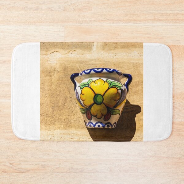 Item preview, Ceramic Wall Vase With Yellow Flower Talavera Style Mounted On Sunlit Stucco Wall designed and sold by Nmallia.