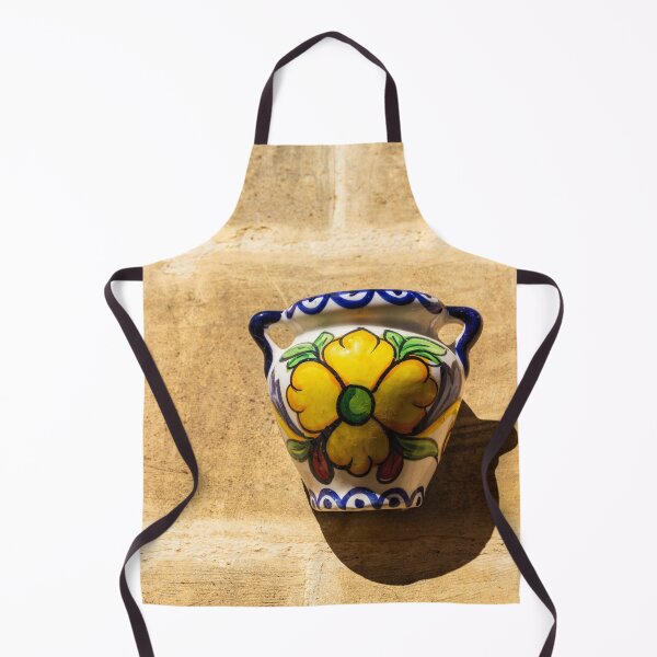 Item preview, Ceramic Wall Vase With Yellow Flower Talavera Style Mounted On Sunlit Stucco Wall designed and sold by Nmallia.