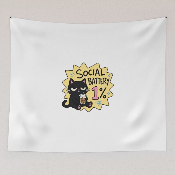 Item preview, Social Battery 1 Percent Black Cat designed and sold by Lobory.