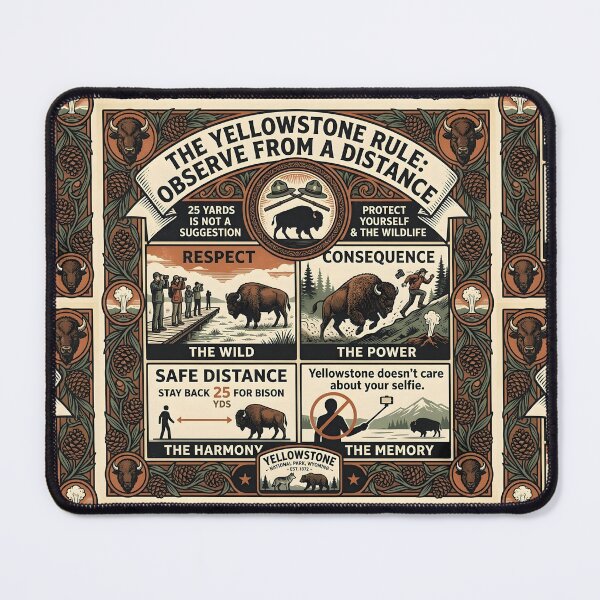 Item preview, The Yellowstone Rule Vintage Infographic T-Shirt | Funny Bison Attack 4-Panel Poster | Observe From A Distance Retro Guide | Yellowstone Doesn't Care About Your Selfie Graphic designed and sold by SergioMiklos.