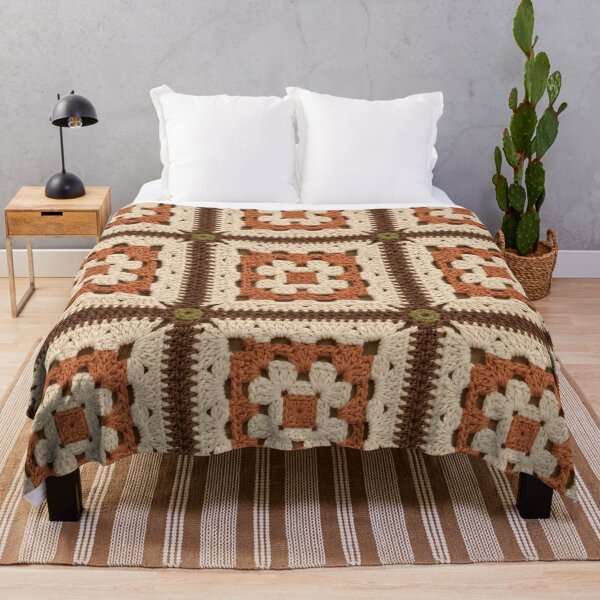 Item preview, Cotton Crochet Square Terracotta Brown Cream Vintage designed and sold by LuisWorks.