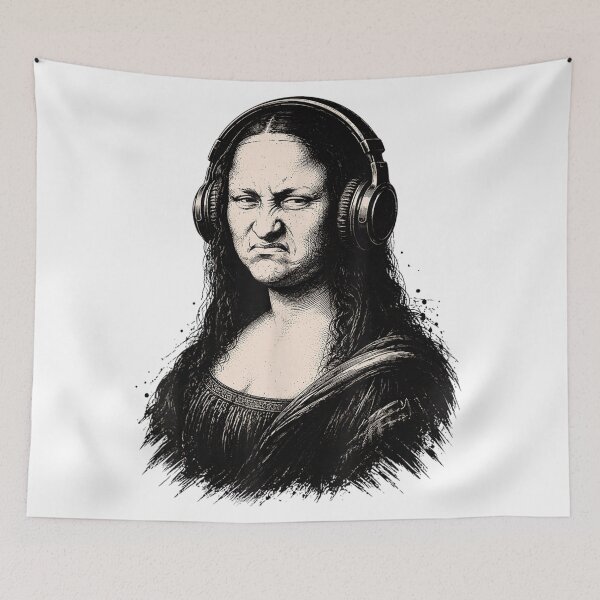 Item preview, Grumpy Mona Lisa Wearing Headphones Music Lover Mood designed and sold by Phil Ben.