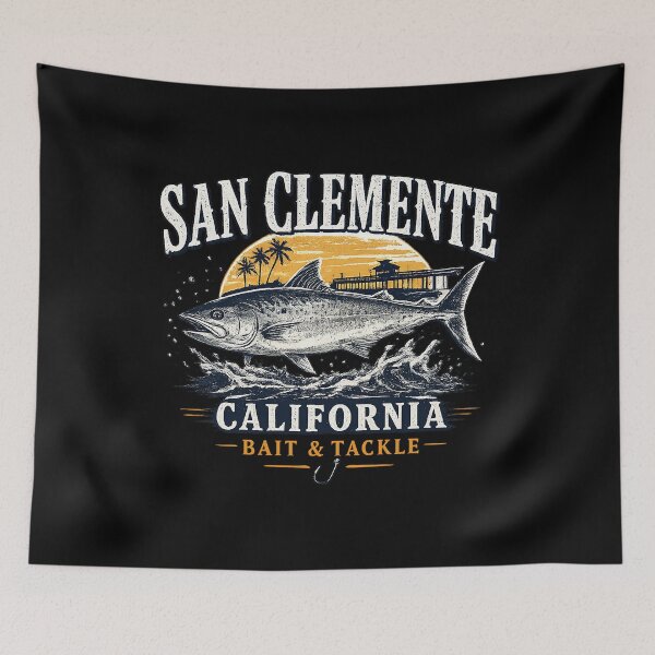Item preview, San Clemente California Shark White Art Vintage Fishing designed and sold by OlakunleOloroz.