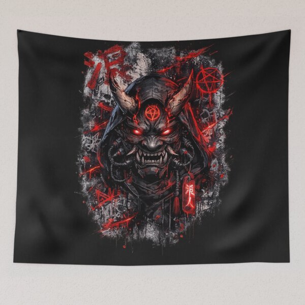 Item preview, Shadow Oni Mask | Dark Anime Streetwear | Gothic Japanese Demon | Red & Black Graffiti Aesthetic designed and sold by Diwakar-Designs.