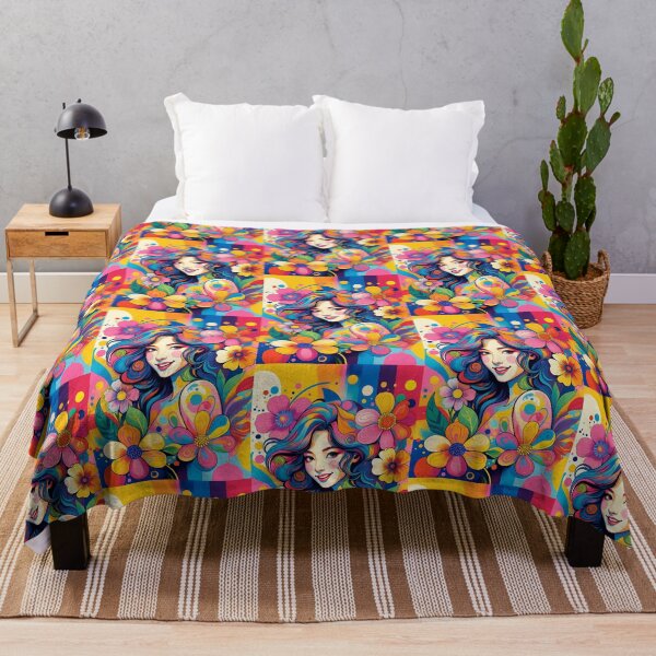 Item preview, Colorful Floral Girl – Vibrant Rainbow Pop Art Portrait designed and sold by HappyOops.