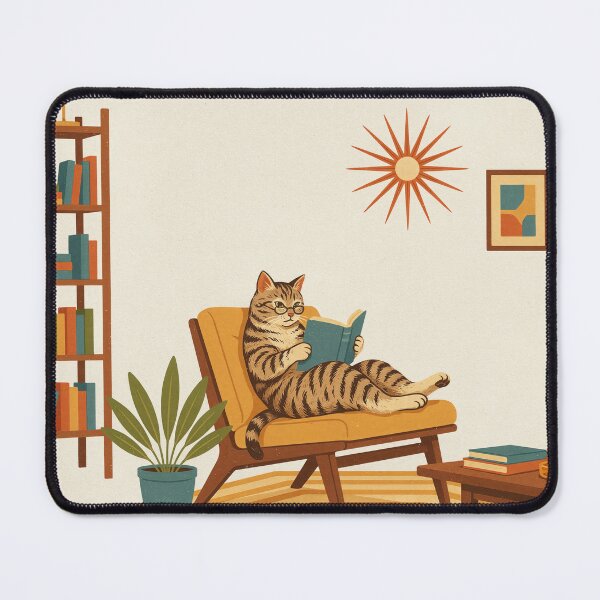 Item preview, Mid Century Reading Cat Poster | Retro 1950s Modern Book Lover Wall Art | Vintage MCM Cat Illustration designed and sold by Tamas Das.