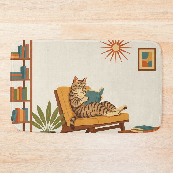 Item preview, Mid Century Reading Cat Poster | Retro 1950s Modern Book Lover Wall Art | Vintage MCM Cat Illustration designed and sold by Tamas Das.