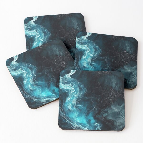Item preview, Deep Ocean Neon Current - Abstract Teal Fluid Art designed and sold by LYAN-STORE.