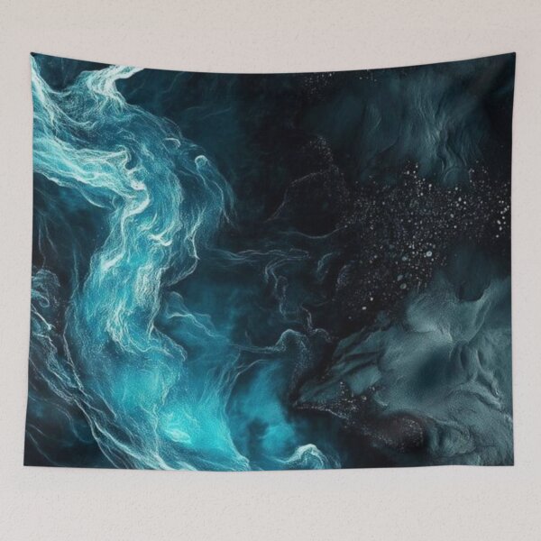 Item preview, Deep Ocean Neon Current - Abstract Teal Fluid Art designed and sold by LYAN-STORE.