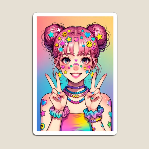 Artikelvorschau, Niedliches pinkes Anime-Mädchen mit Sternen, Herzen und Regenbogen-Ästhetik entworfen und verkauft von HappyOops.