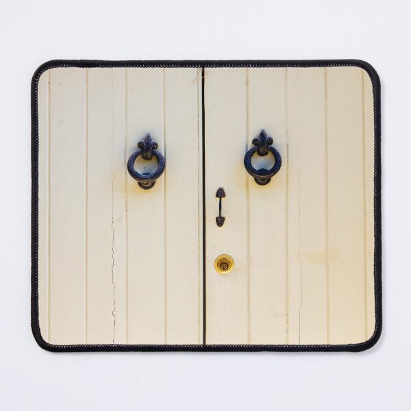 Item preview, Vintage Cream Wooden Double Doors With Iron Ring Knockers and Brass Lock designed and sold by Nmallia.