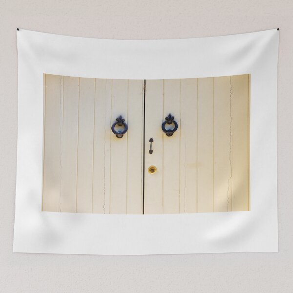 Item preview, Vintage Cream Wooden Double Doors With Iron Ring Knockers and Brass Lock designed and sold by Nmallia.