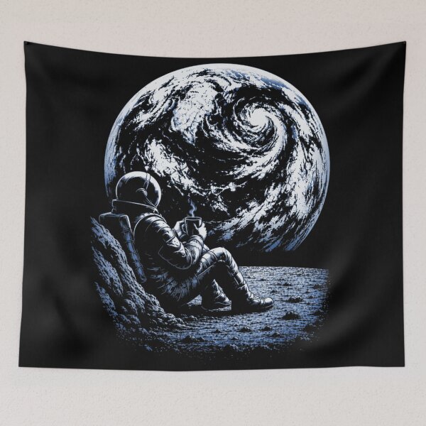 Item preview, Astronaut Watching Earth While Enjoying Coffee Peaceful Cosmic Night Scene designed and sold by Capisedo.