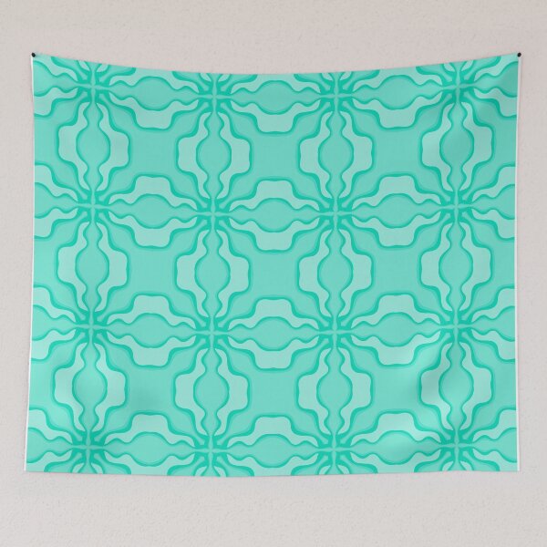 Item preview, Retro 70s Mint Green and Teal Groovy Wavy Geometric Seamless Pattern designed and sold by VOYID ART STUDIO.