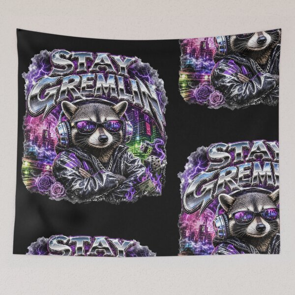 Item preview, Stay Gremlin Raccoon T-Shirt, Funny Trash Panda Shirt, Streetwear Graphic Tee, Urban Hip Hop Animal, Chrome Typography Gift designed and sold by QuirkyCloud Designs.