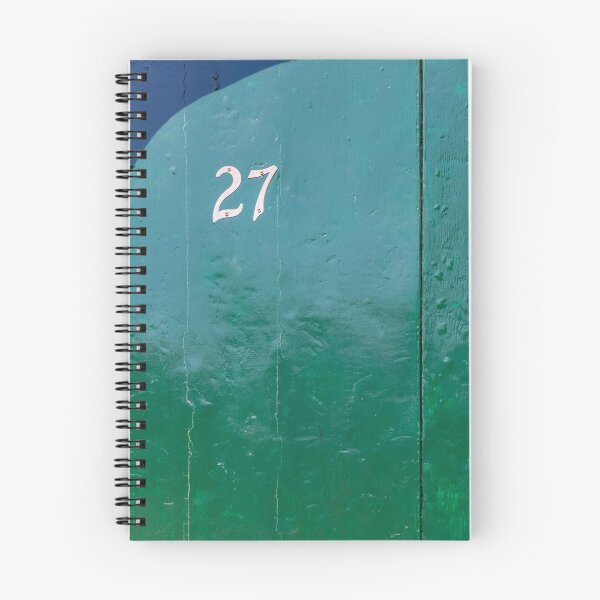 Item preview, Vintage Green Door With White Number 27 And Weathered Wood Texture In Sunlight designed and sold by Nmallia.