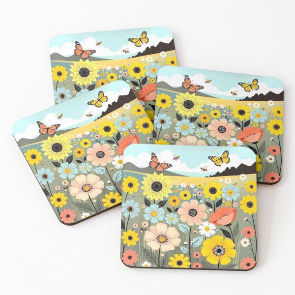 Item preview, Whimsical Sunflower Meadow - Cute Folk Art Flower Pattern designed and sold by Nexus Space.