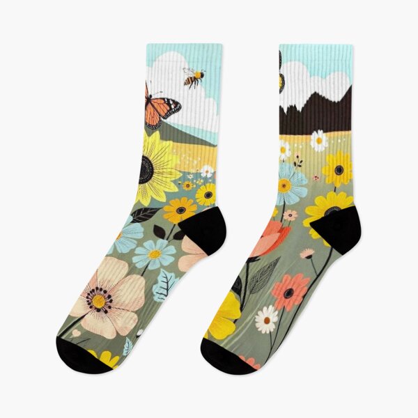 Item preview, Whimsical Sunflower Meadow - Cute Folk Art Flower Pattern designed and sold by Nexus Space.