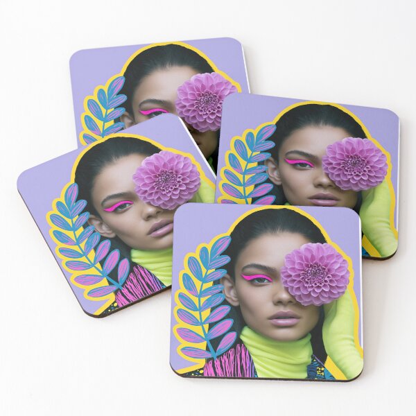 Item preview, Neon dahlia cyber pop portrait designed and sold by Stardust Closet.