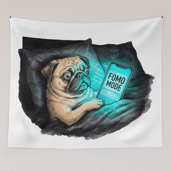 Item preview, Pug in FOMO Mode Watercolor Art designed and sold by SoulPT.