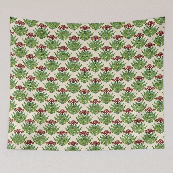 Item preview, Botanical Folk Flower Pattern in Olive Green and Deep Red designed and sold by Almanzart.