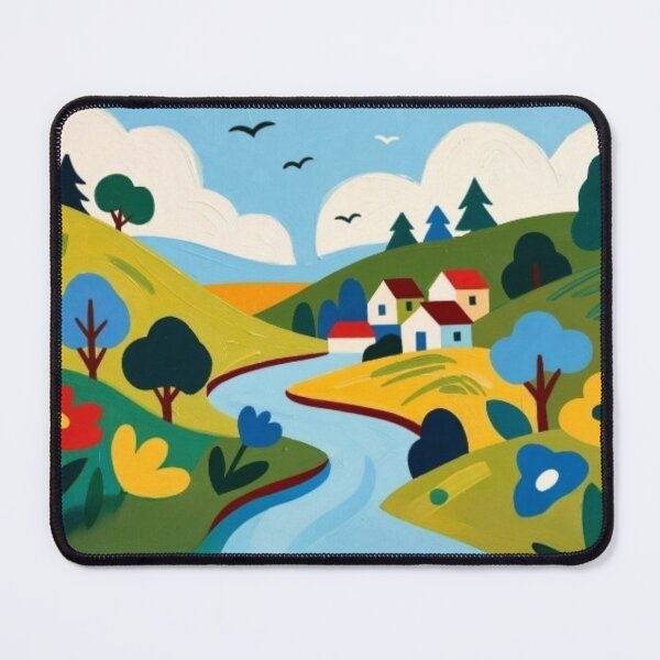Item preview, Charming Folk Art Village - Whimsical River Landscape Painting designed and sold by Nexus Space.