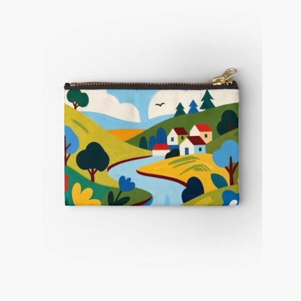 Item preview, Charming Folk Art Village - Whimsical River Landscape Painting designed and sold by Nexus Space.