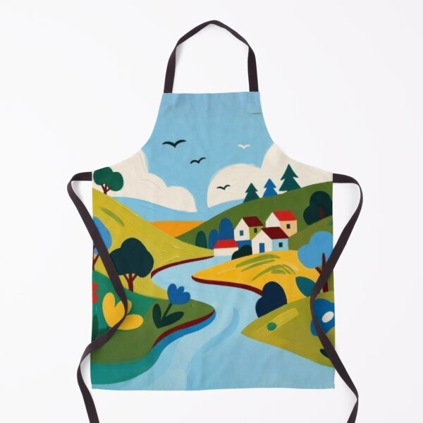 Item preview, Charming Folk Art Village - Whimsical River Landscape Painting designed and sold by Nexus Space.