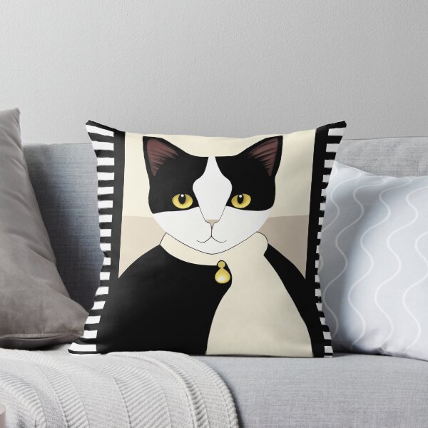 Item preview, Black and White Cat with Yellow Eyes Portrait | Cat Art | Cat Portrait | Black and White Cat Lover designed and sold by UnhingedBird.