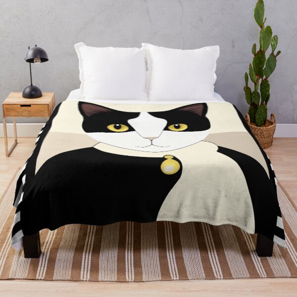 Item preview, Black and White Cat with Yellow Eyes Portrait | Cat Art | Cat Portrait | Black and White Cat Lover designed and sold by UnhingedBird.