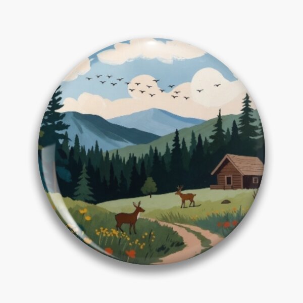 Item preview, Folk Art Mountain Cabin - Rustic Woodland Nature Illustration designed and sold by Nexus Space.