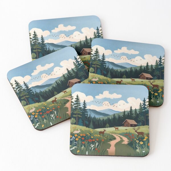 Item preview, Folk Art Mountain Cabin - Rustic Woodland Nature Illustration designed and sold by Nexus Space.
