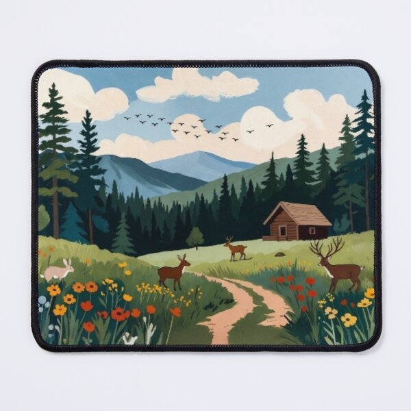 Item preview, Folk Art Mountain Cabin - Rustic Woodland Nature Illustration designed and sold by Nexus Space.