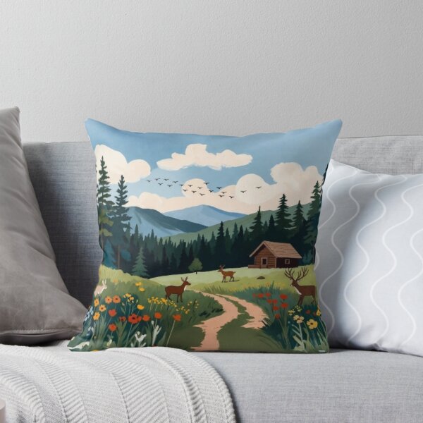 Item preview, Folk Art Mountain Cabin - Rustic Woodland Nature Illustration designed and sold by Nexus Space.
