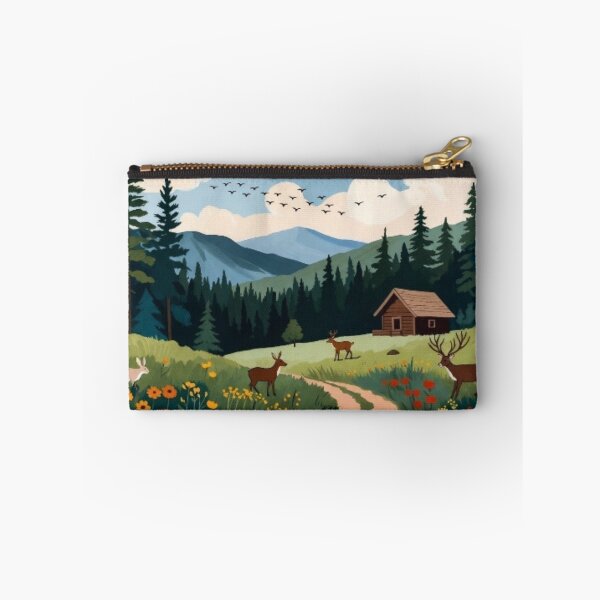 Item preview, Folk Art Mountain Cabin - Rustic Woodland Nature Illustration designed and sold by Nexus Space.