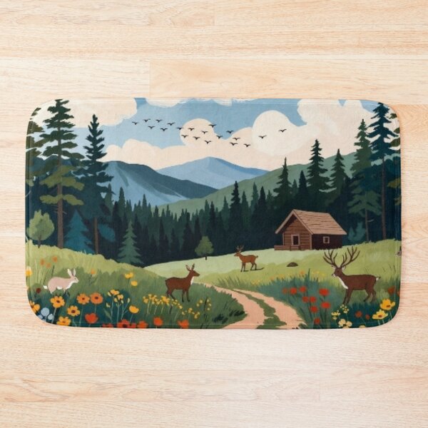 Item preview, Folk Art Mountain Cabin - Rustic Woodland Nature Illustration designed and sold by Nexus Space.