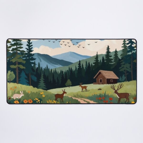 Item preview, Folk Art Mountain Cabin - Rustic Woodland Nature Illustration designed and sold by Nexus Space.