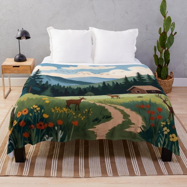 Item preview, Folk Art Mountain Cabin - Rustic Woodland Nature Illustration designed and sold by Nexus Space.