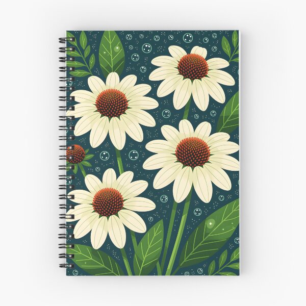 Item preview, White echinacea flowers covered in water droplets, backdrop of dark green leaves. designed and sold by Ponted.