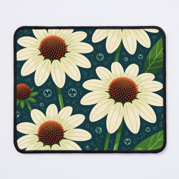 Item preview, White echinacea flowers covered in water droplets, backdrop of dark green leaves. designed and sold by Ponted.