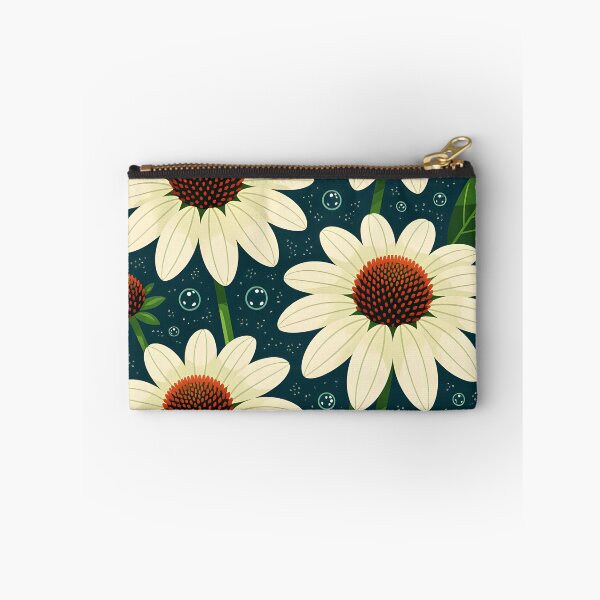 Item preview, White echinacea flowers covered in water droplets, backdrop of dark green leaves. designed and sold by Ponted.