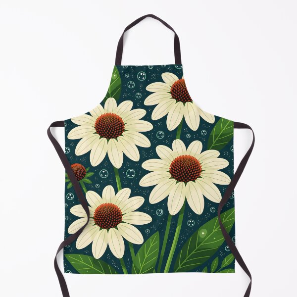 Item preview, White echinacea flowers covered in water droplets, backdrop of dark green leaves. designed and sold by Ponted.